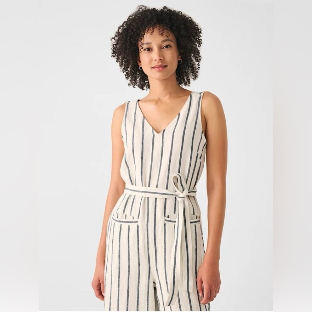 NWT Faherty Catalina Wide Leg Linen Jumpsuit - XS - White and Navy Stripe